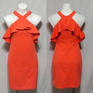 Trina Turk Jurnee Orange Halter Cold Shoulder Ruffle Flounce Cocktail Dress US 2